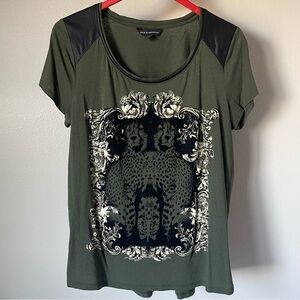 Rock & Republic Olive Tee with Black and Cream Graphic